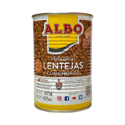 ALBO Lentejas con chorizo lata de 425 g.