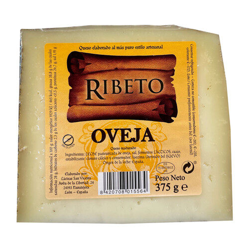 RIBETO Cuña de queso puro de oveja RIBETO 75 g.