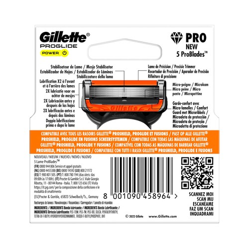GILLETTE Recambio de cuchillas de 5 hojas para maquinillas de afeitar GILLETTE Proglide power 3 uds