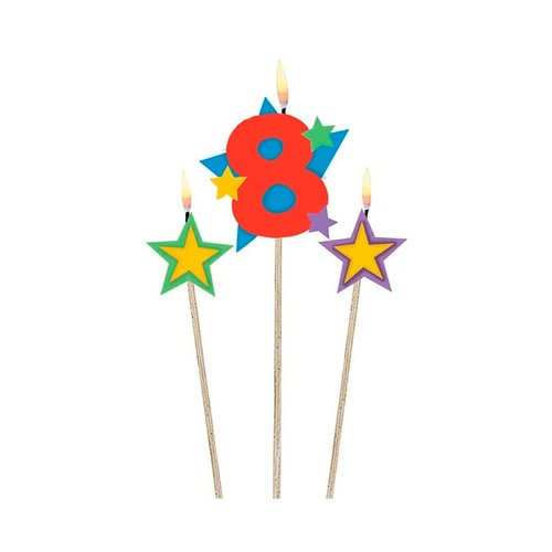 Vela de cumpleaños número 8 con dos velas de estrellas, 12,2x13,5cm, AMSCAN