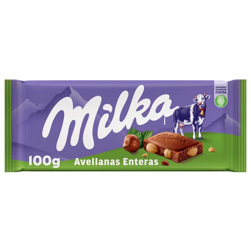 MILKA Chocolate con leche y avellanas enteras 100 g.