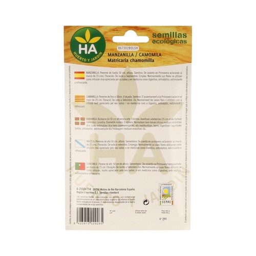 Semillas ecológicas para plantar manzanilla HA-HUERETO Y JARDIN 0.2 gramos.