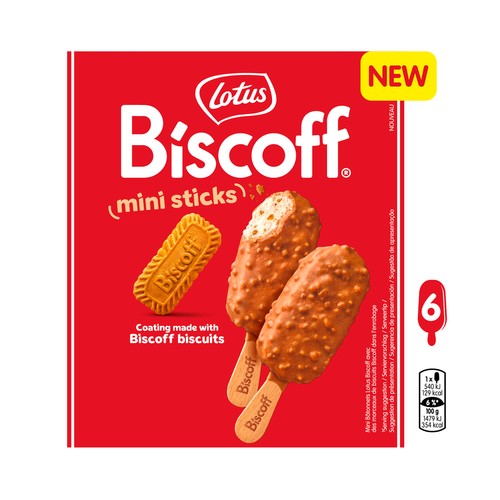 BISCOFF Mini helados de galleta caramelizada, con trozos de galleta caramelizada 6 x 50 ml.