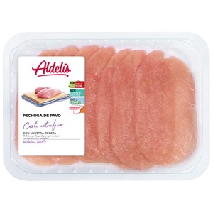 Imagen de Bandeja con tierna y jugosa pechuga de pavo en filetes con corte extra fino ALDELÍS