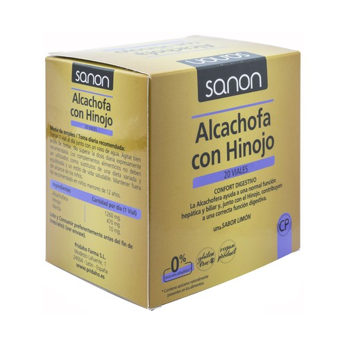 SANON Alcachofaa con hinojo (Complemento alimenticio) sabor a limón 20 viales.