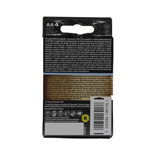 Pack de 4 pilas alcalinas AA, LR06, 1,5V, DURACELL Optimum.