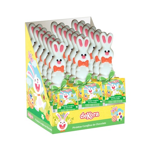 DEKORA Piruletas de pascua de chocolate con forma de conejitos 25 g.