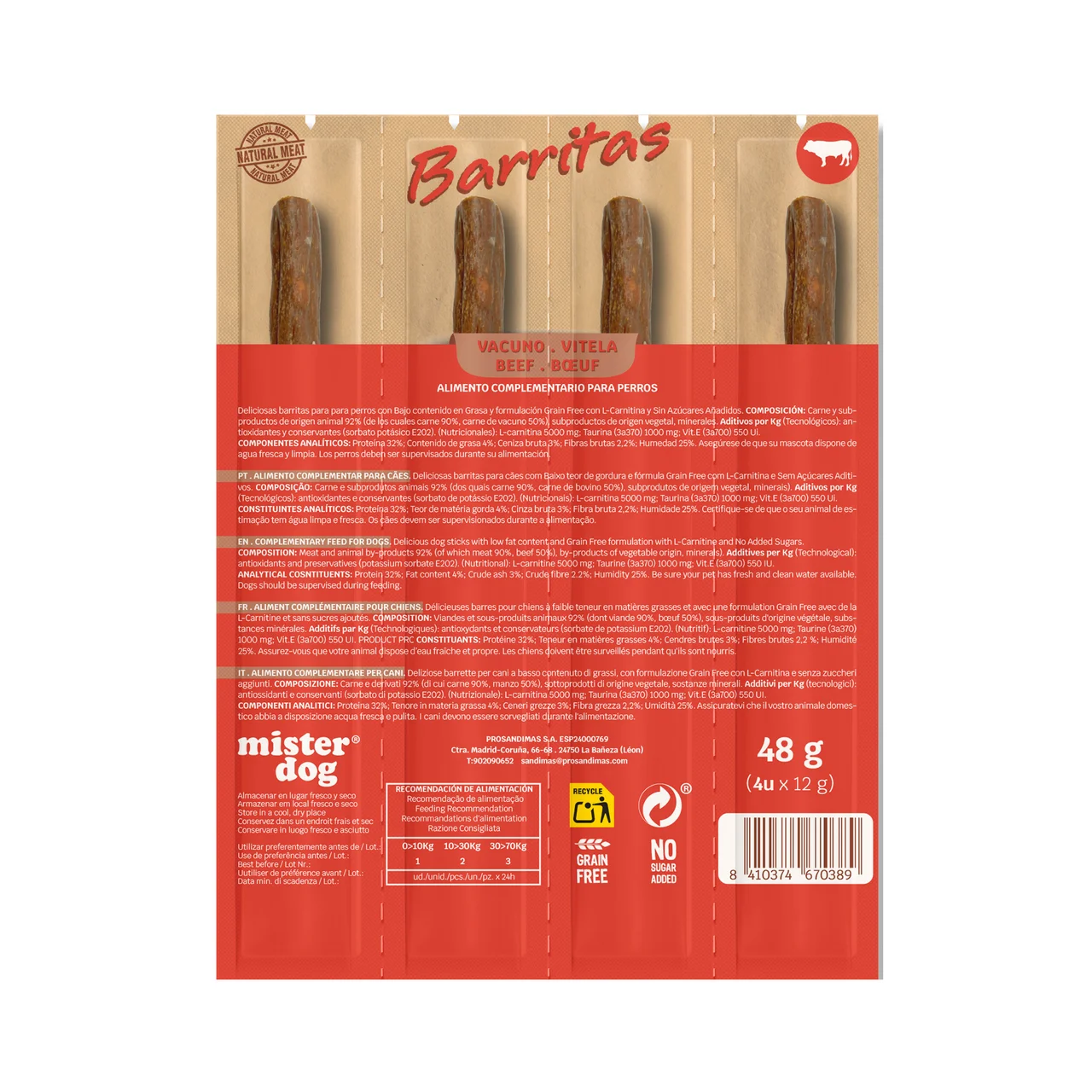Barritas para perro vacuno 4X12g