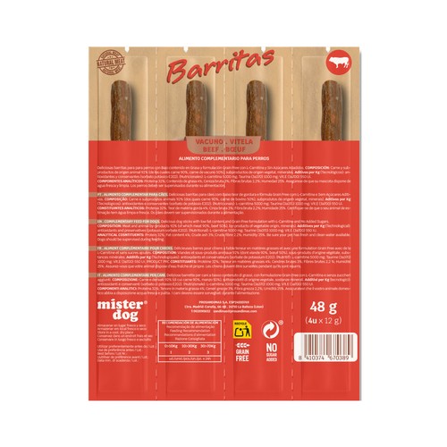 MISTER DOG Barritas para perro vacuno 4X12g