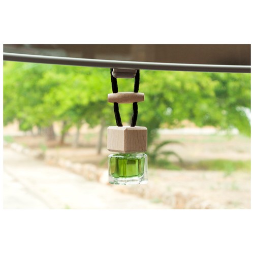Ambientador coche manzana en frasco colgante decorativo, cordón negro, PARADISE SCENTS.