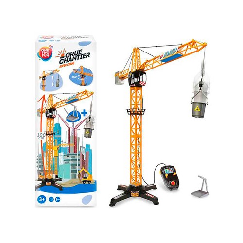 Grúa Construcción Teledirigida de juguete. 100 cm de altura y con giro 360º. +3 años. ONE TWO FUN ALCAMPO