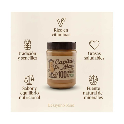 CAPITÁN MANI Crema cacahuete suave sin sal ni azúcares añadidos 340 g.