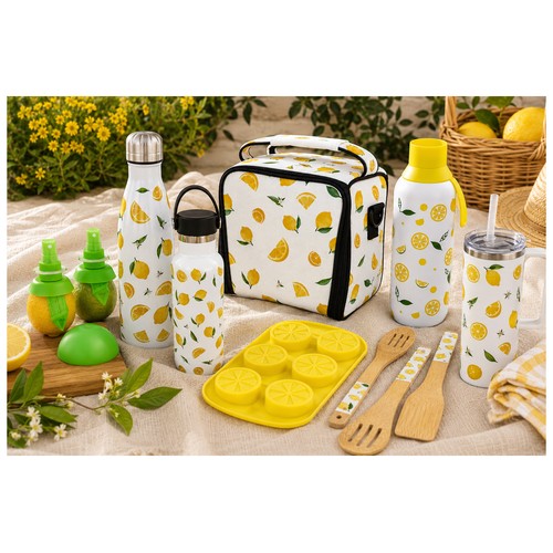 Bolsa térmica porta alimentos 4 contenedores color limones. P&P