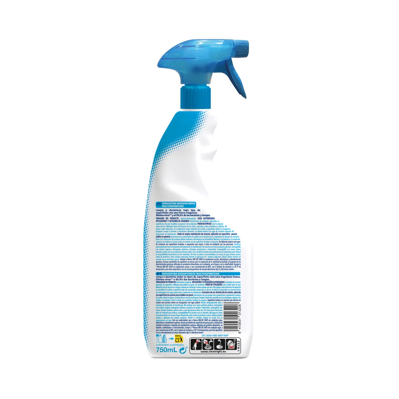 Limpiador multisuperficies desinfectante sin lejia, con aroma a aire fresco 750 ml.