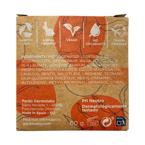 PARDO Champú sólido sin colorantes, para todo tipo de cabellos PARDO Natur 60 g.