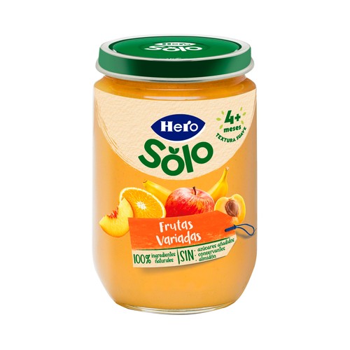 HERO Solo Tarrito de fruta (melocotón, plátano, manzana, naranja y albaricoque), a partir 4 meses 190 g.