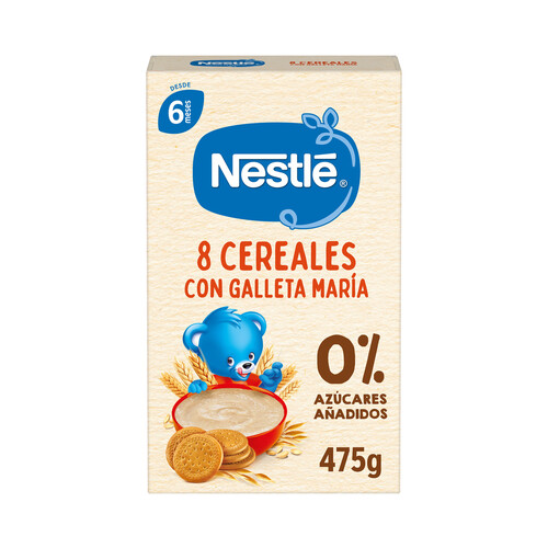 NESTLÉ Papilla de 8 cereales con galleta Maria y sin azúcares añadidos, a partir de 6 meses 475 g.