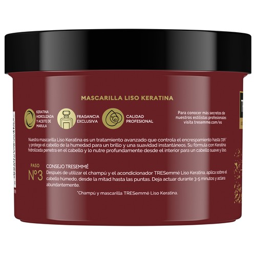 TRESEMMÉ Liso keratina Mascarilla capilar nutritiva intensiva para cabellos encrespados y sin brillo 440 ml.