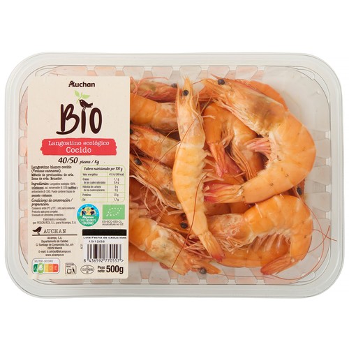 ALCAMPO CULTIVAMOS LO BUENO ECOLÓGICO Langostinos cocidos ecológicos 40/50. 500 g.
