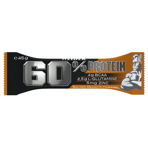 WEIDER Barrita 60% proteina recubierto de cacao con sabor a caramelo con cacahuete 45 g.