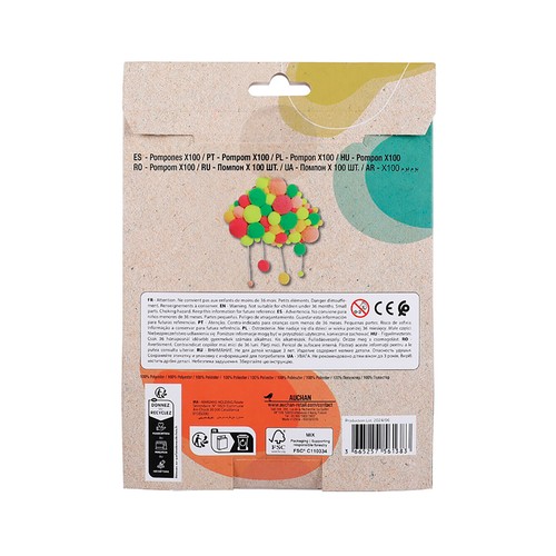 100 pompones para personalizar, surtido de colores de moda, ALCAMPO.