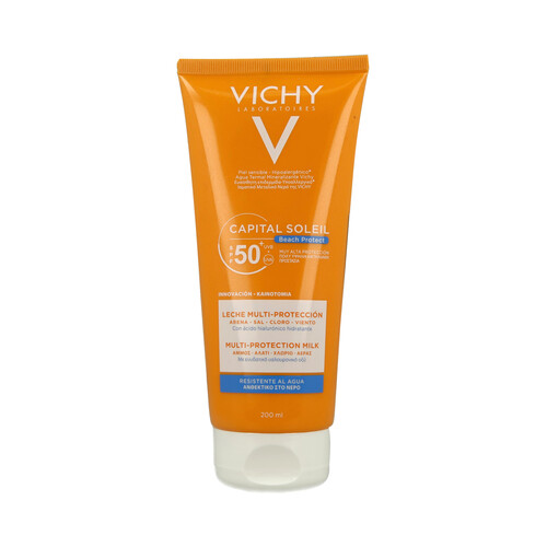 VICHY Leche solar con acción multiprotectora y con factor de protección 50+ (muy alto) VICHY Capital soleil 200 ml.