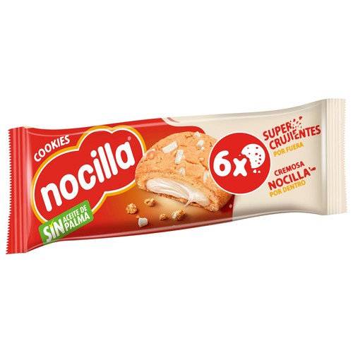 NOCILLA Cookies Galletas con confiteria de cacao, rellenas con crema leche con avellanas 6 uds. 20 g.