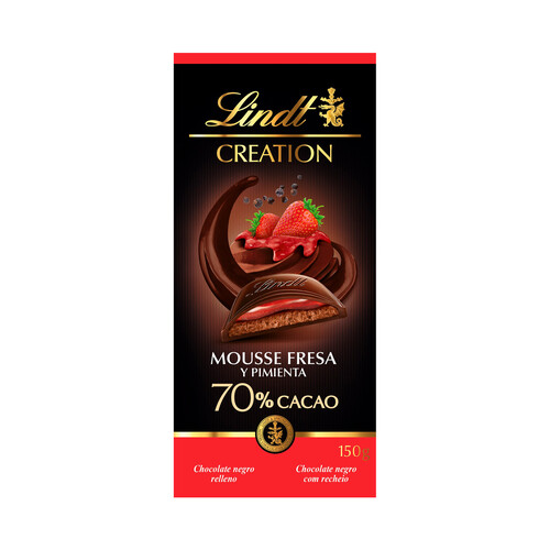 Alcampo LINDT Chocolate 70% negro relleno de fresa y pimienta 150g