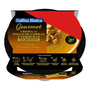 GALLINA BLANCA Gourmet Crema de pollo de corral y verduras con picatostes (garantía hermanos Torres) 300 g. 314 g