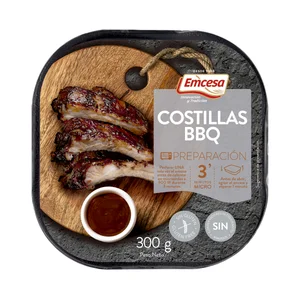 EMCESA Costillas de cerdo al estilo americano (bbq), listas para calentar y comer 300 g.