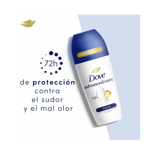 DOVE Advanced care original Desodorante roll on para mujer con protección antitranspirante hasta 48 horas 50 ml.