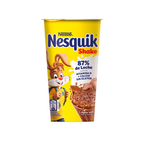 Bebida láctea de cacao cremoso con un 86% de leche desnatada NESQUIK Shake 180 ml.