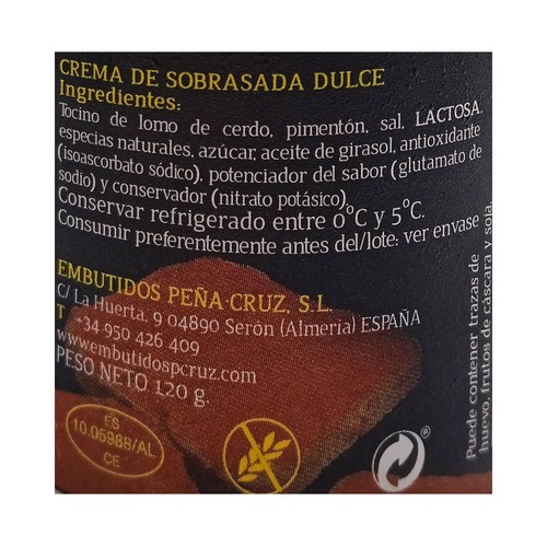 PEÑA CRUZ Crema de sobrasada dulce de elaboración tradicional tarrina 120 g.