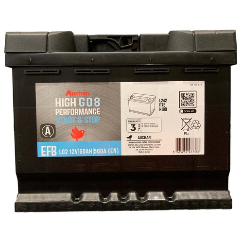 Batería de coche 60Ah, arranque 560A, 12V, STAR STOP, ALCAMPO.