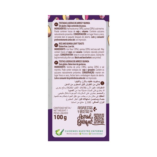 DIAT RADISSON Tostadas ligeras de arroz y quinoa sin gluten 100 g.
