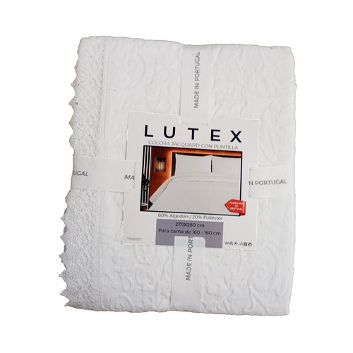 Colcha jacquard puntilla 150cm-160cm 270x260 cm blanco. LUTEX.