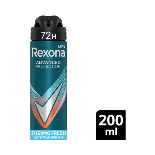 REXONA Men advanced protection thermo fresh Desodorante en spray para hombre sin alcohol y antitranspirante hasta 72 horas 200 ml.