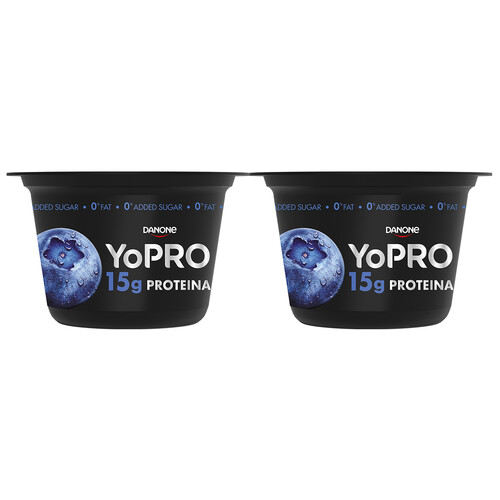 YOPRO de Danone Yogur con arándanos y proteínas,  sin azúcares añadidos ni grasa 2 x 160 g.