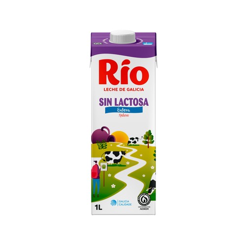 RÍO Leche de vaca entera y sin lactosa, de origen 100% gallego 6 x 1 l.