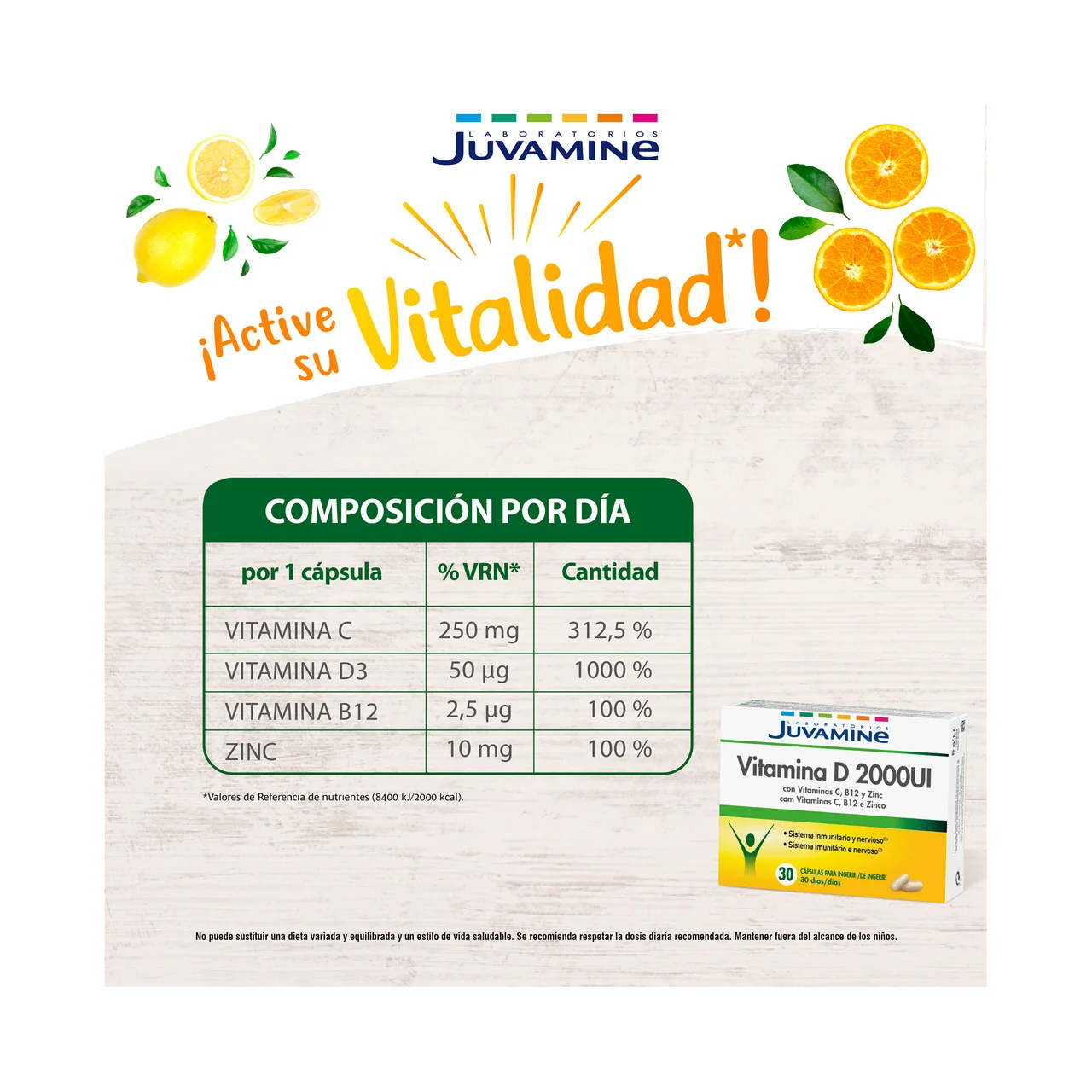 Cápsulas de vitamina D, vitamina C, B12 y Zinc 30 uds