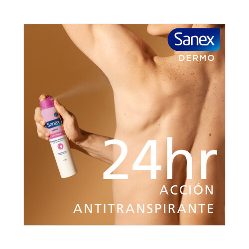 SANEX Dermo invisible Desodorante en spray para mujer con protección antitranspirante 24h y anti manchas 200 ml.