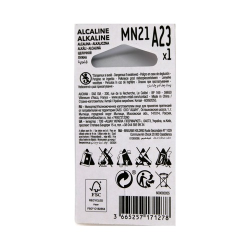 Pila alcalina A23, MN21, 12V,  PRODUCTO ALCAMPO.