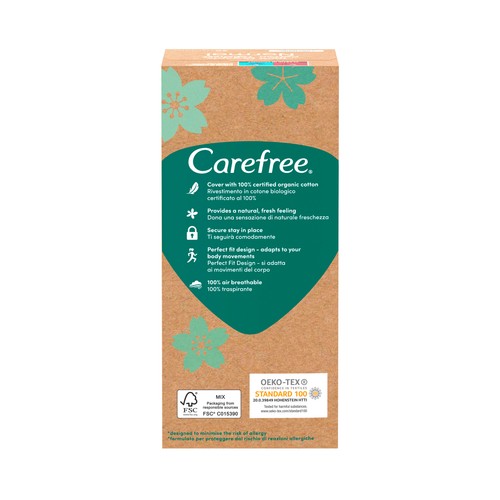 CAREFREE Cotton natural Protegeslip (salvaslips) normal, de algodón orgánico, hipoalergénicos y transpirables 30 uds.