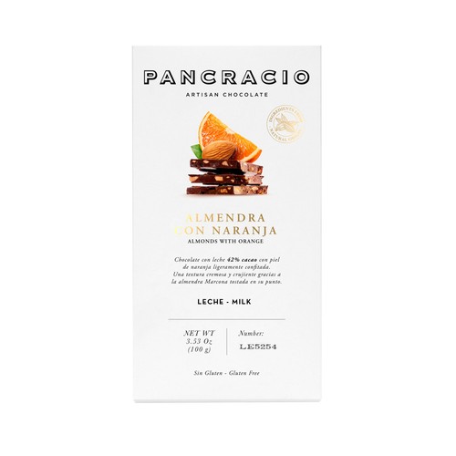 PANCRACIO Chocolate con leche almendras y naranja 100 g.