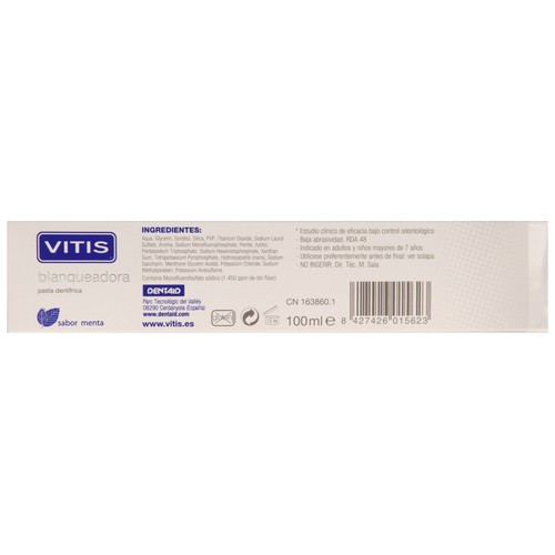 VITIS Dentífirco blanqueante con fluor que previene la sensibilidad dental VITIS 100 ml.