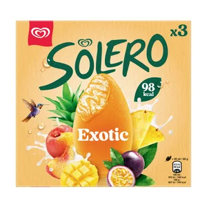 SOLERO Helado de vainilla cubierto de sorbete de frutas exóticas 3 x 90 ml.