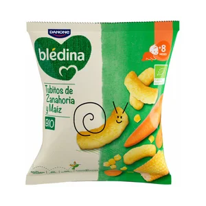 BLÉDINA Bio de Danone Tubitos (snacks) de zanahoria y maiz ecológicos, a partir de 8 meses 20 g.