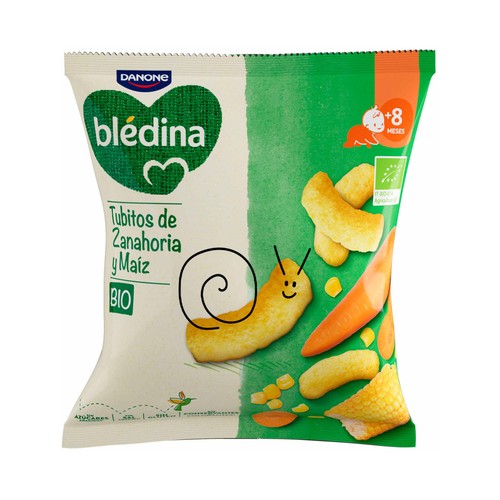 BLÉDINA Bio de Danone Tubitos (snacks) de zanahoria y maiz ecológicos, a partir de 8 meses 20 g