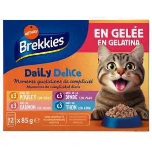 BREKKIES Alimento húmedo para gato formato gelatina con pavo y atún 85 X 12 gr