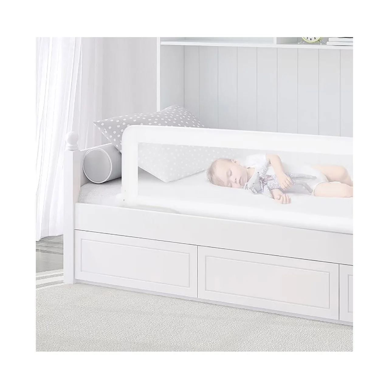 Barrera de cama 2 en 1, color blanco.